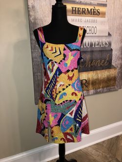 Oceanus Boston Vibrant Hand Beaded Multi Colored Dress