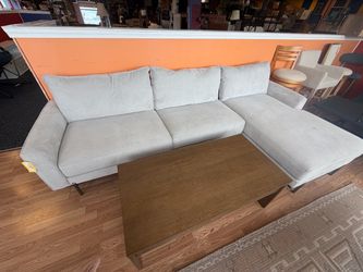 Floor model 2pc sectional w/ metal & wood accents