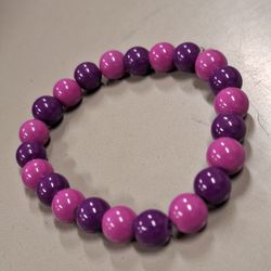 Purple Handmade Glass Bead Stretchy Cord Bracelet 