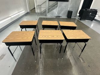 Kids Open Front Desk with Metal Storage Book Box, Adjustable, Classroom Furniture, Oak - brand new