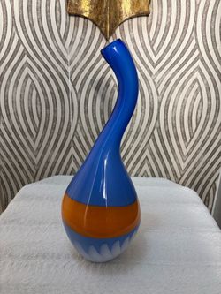 Vintage Murano style art deco Mcm vase with curved neck