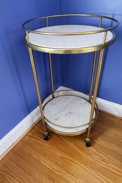 Crate and Barrel Brass and marble rolling cart