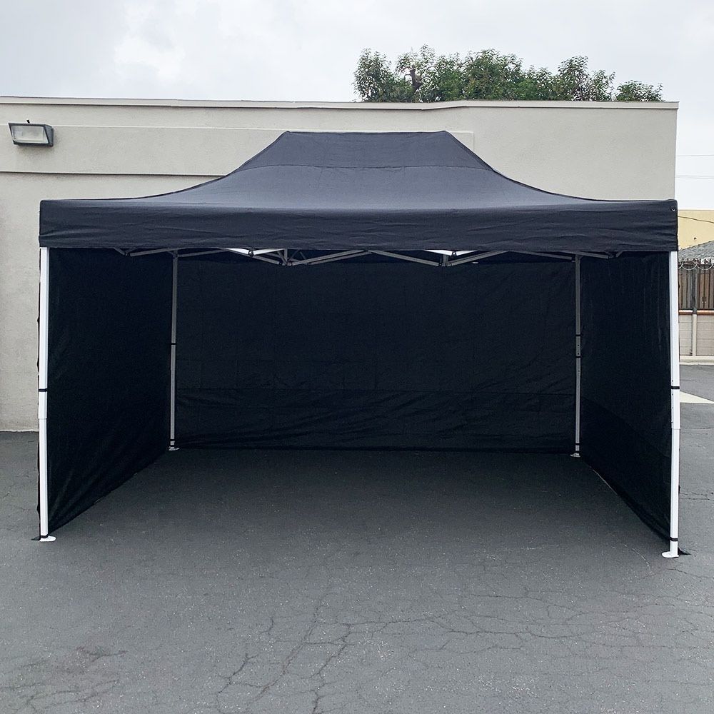 New $180 Heavy-Duty 10x15 ft with (3 Sidewalls) EZ Popup Canopy Outdoor Gazebo, Carry Bag (Black, White)