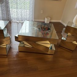 Coffee table and end tables, modern mirror design