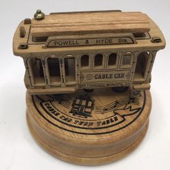 San Francisco Cable Trolley Car Wood Wind-Up Turntable Music Box Streetcar