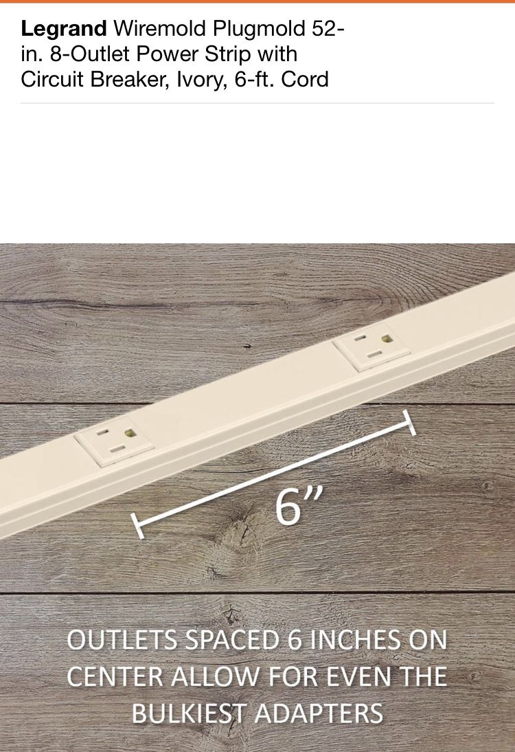 Legrand Wiremold Plugmold 52-in. 8-Outlet Power Strip with Circuit Breaker, Ivory, 6-ft. Cord