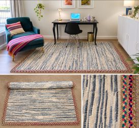 Jute and Denim Striped Area Rug