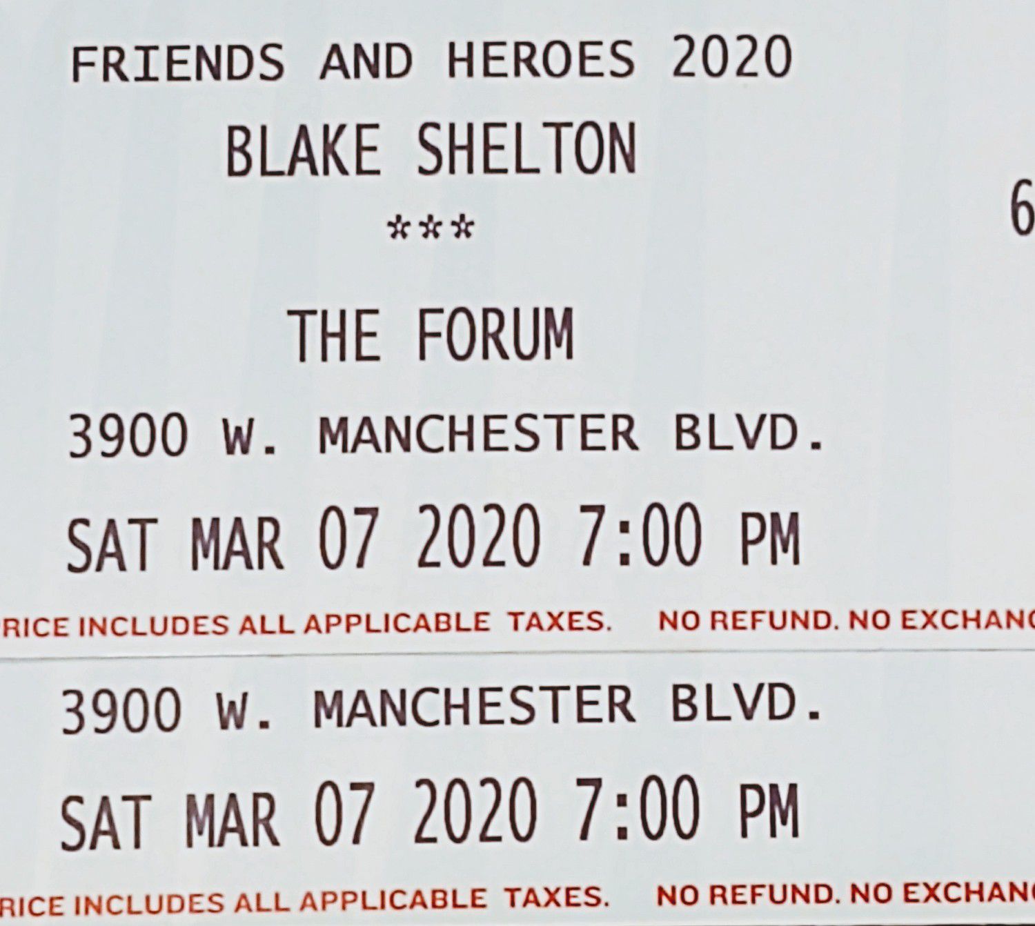 Blake Shelton, 2 Tickets