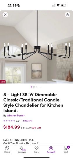 Brand New 8-Light Black Candle-Style Chandelier