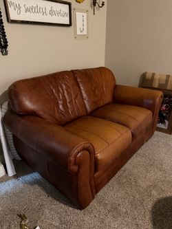 Leather loveseat and chair