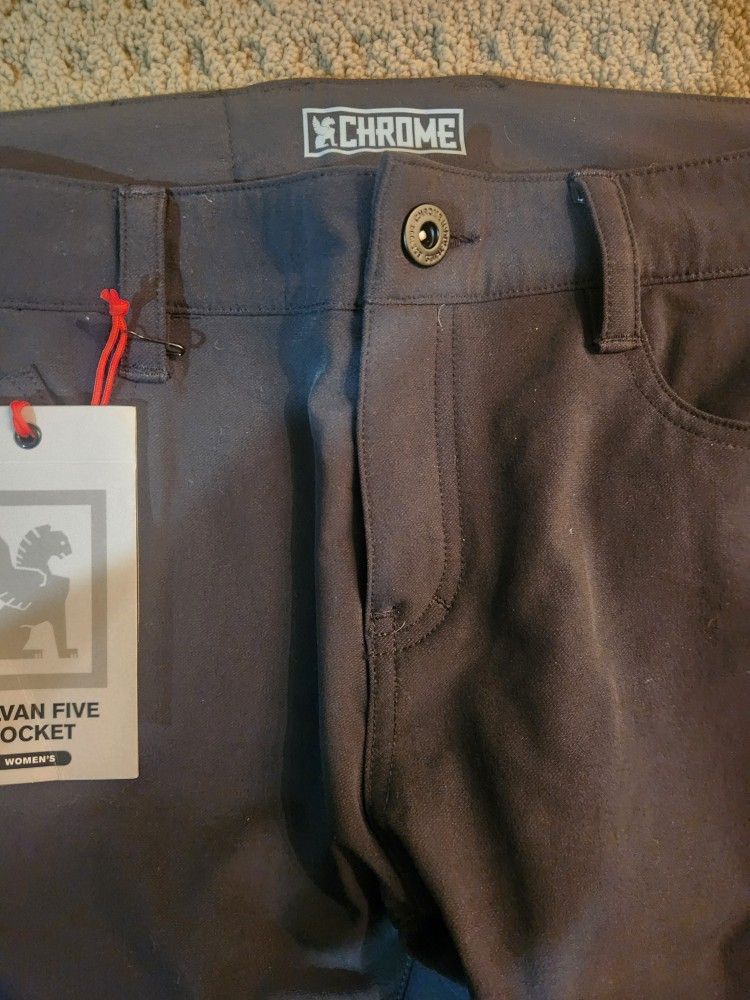 NWT-Chrome Industries Womens Sylvan 5 Pocket Trousers (Black), Size 8