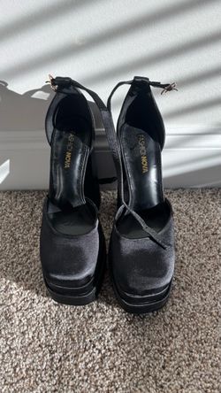 Fashion Nova Black Satin Platform Heels