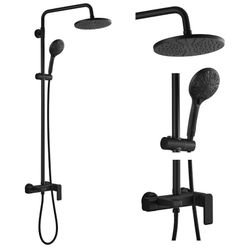 gotonovo Matte Black Exposed Shower Faucet Set with Tub Spout,Single Handle 8” Rainfall Shower Head Kit System Fixtures,8 Mode Handheld Spray,3 Functi