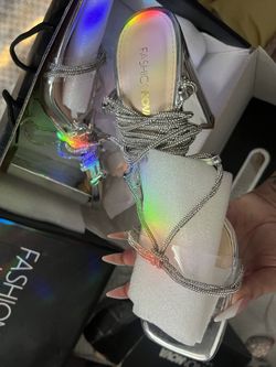 Fashionnova Silver Wrap Heels 