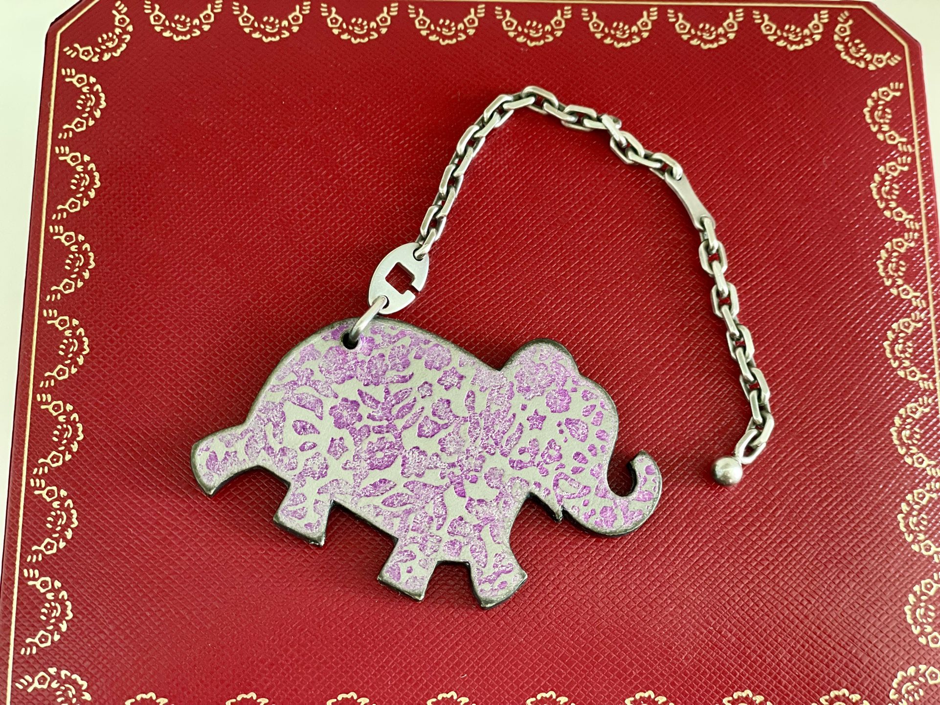 HERMES Lucky Haati Elephant Key Chain or Bag Charm Purple, Sterling Silver