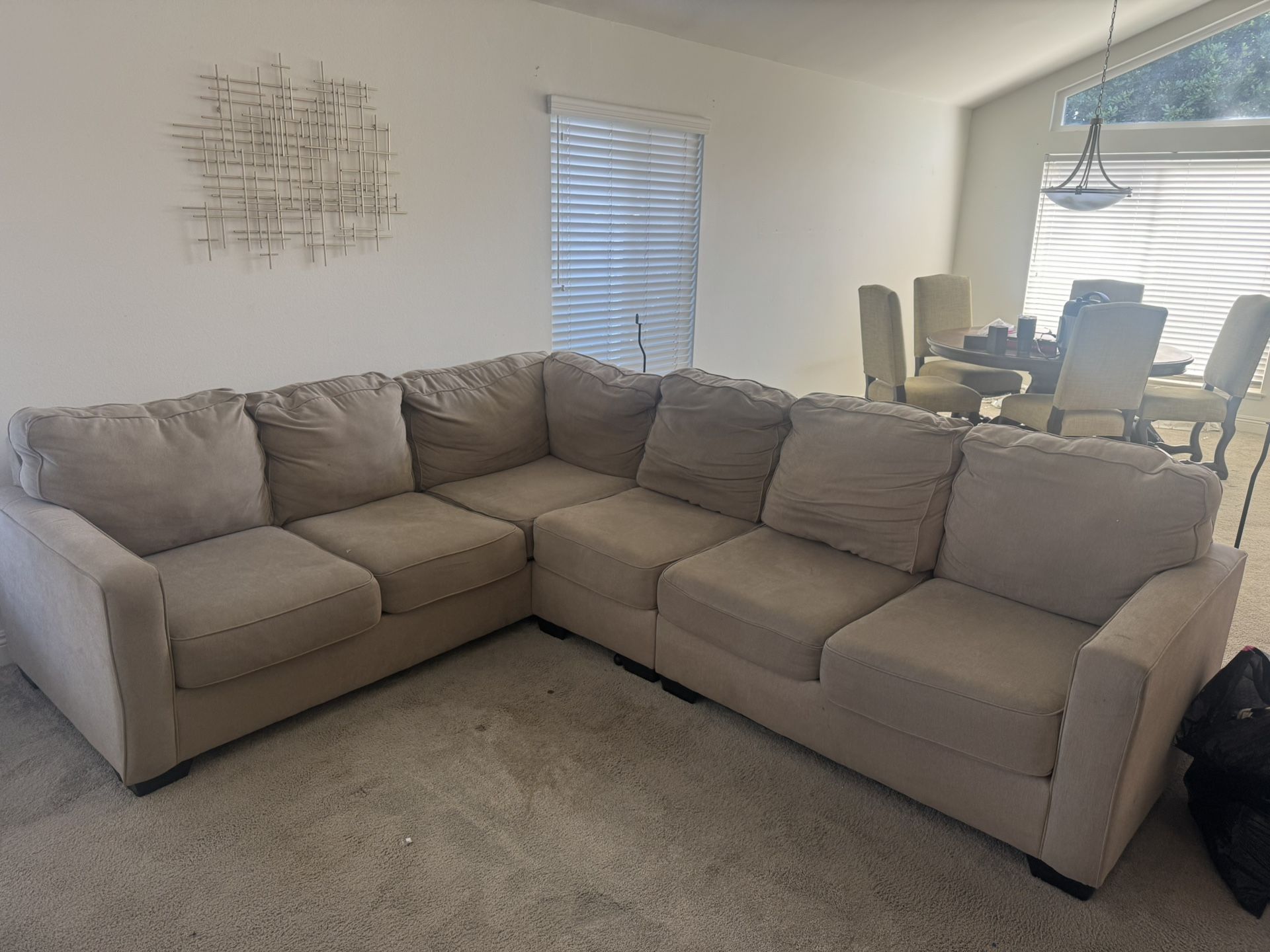 6 Seat Sectional Neutral  Beige Couch 