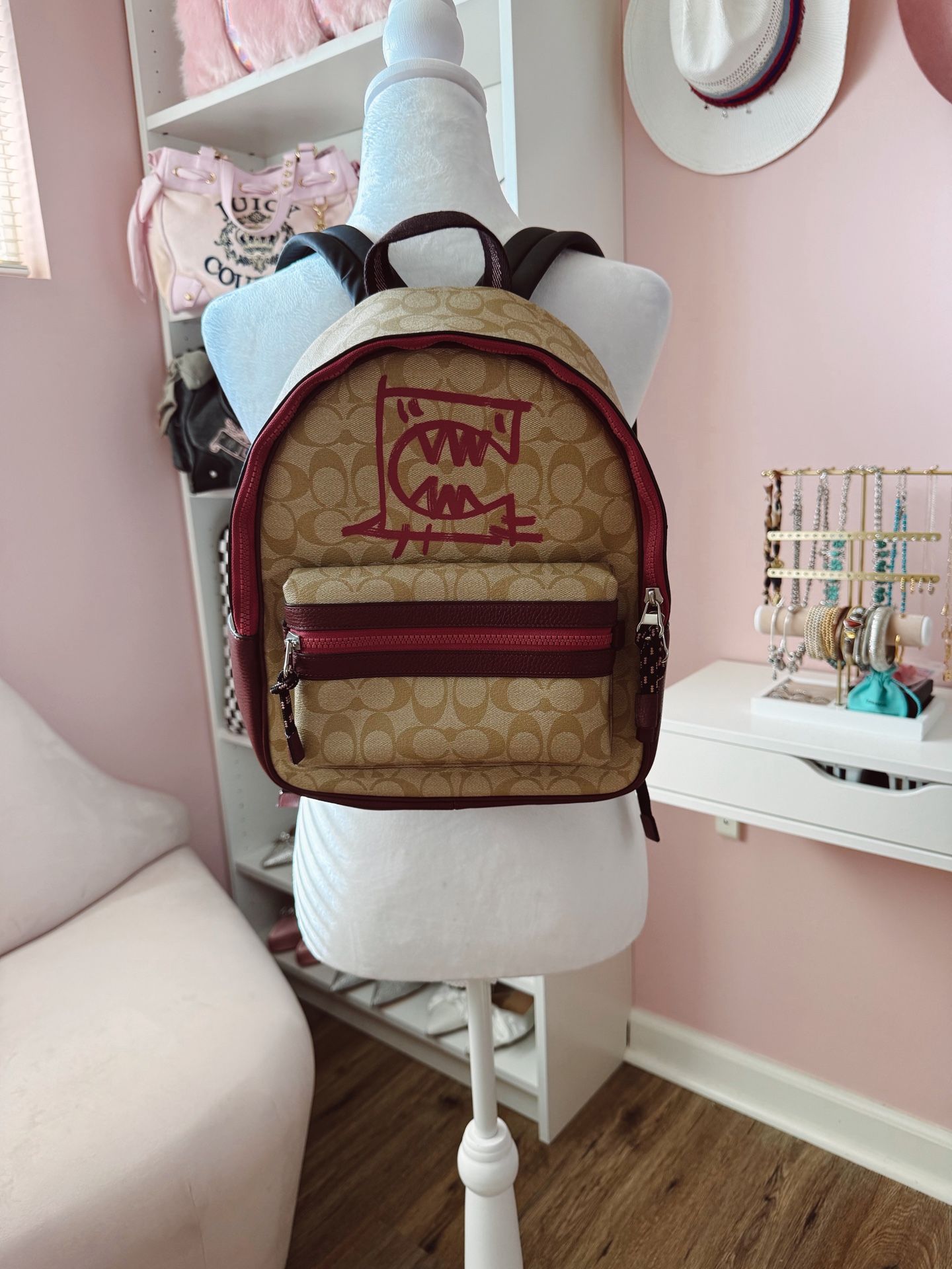 Coach Vale Medium Charlie Backpack in Signature Canvas with Rexy