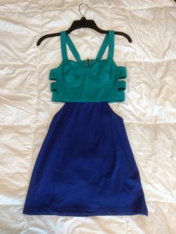 Lush Boutique Blue Bustier Colorblock Cut Out Small Dress