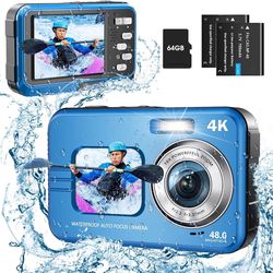 217 Underwater Camera, UHD 4K 48MP Autofocus Waterproof Camera with 16X Zoom Selfie Dual Screens,11FT Compact Waterproof Digita