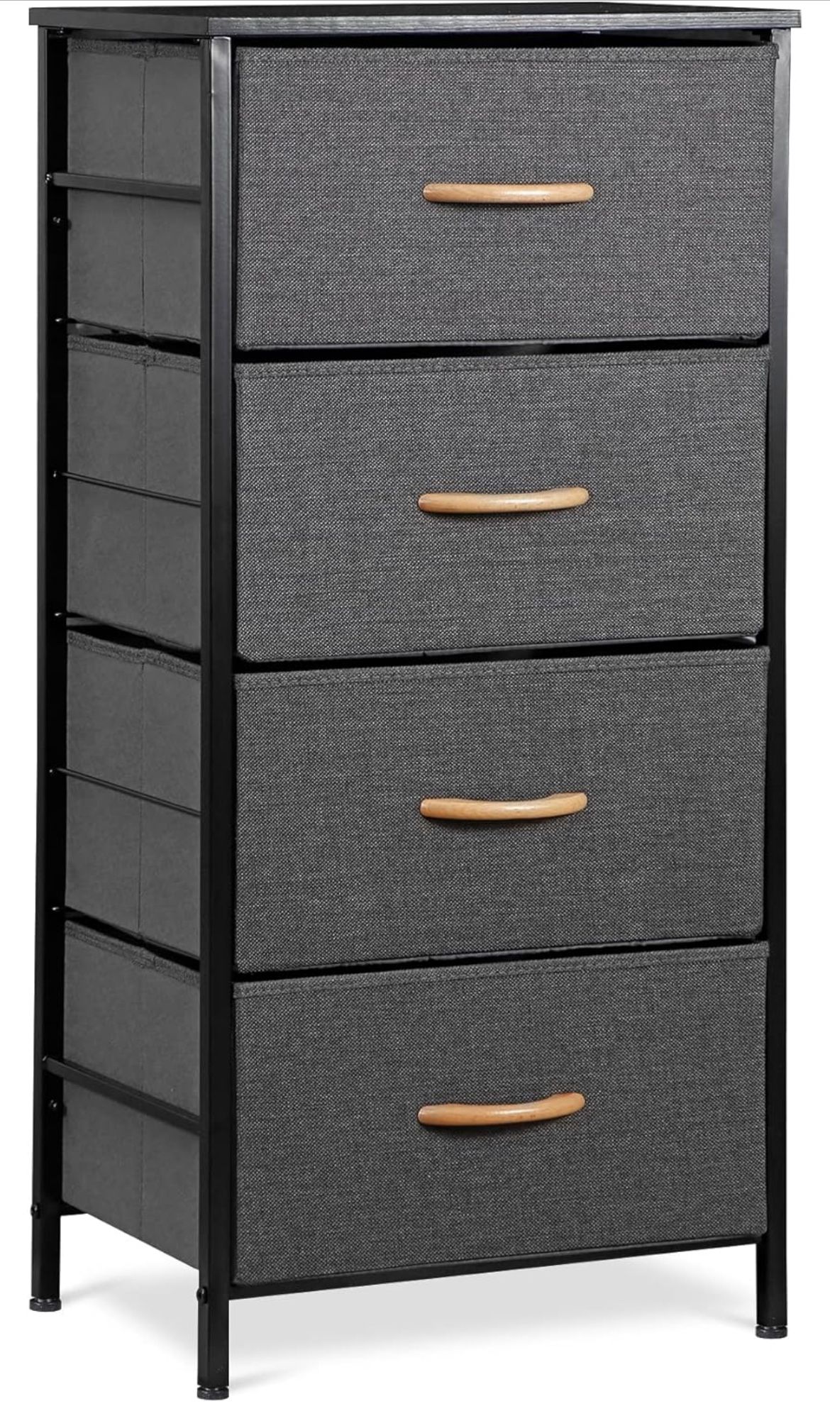 Dresser for Bedroom with 4 Storage Drawers, Fabric Chest of Drawers Storage Organizer with Wood Top and Metal Frame for Closet Living Room Hallway Ent