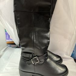 New Olivia Miller Faux Leather Mid Calf Women's Boots in Black SZ 8 w/buckle 