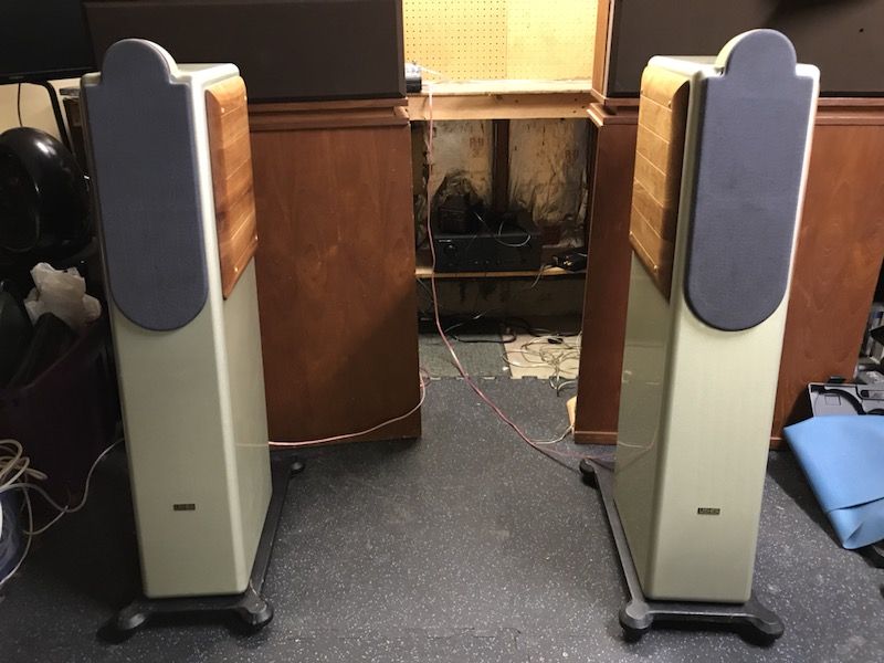 Usher Audio CP-6371 full range speakers with cast iron stands