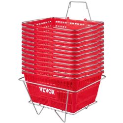 Shopping Basket, Set of 12 Red, Durable PE Material with Handle and Stand, Basket Dimension 16.9"L x 11.8"W x 8.07"H and Used for Supermarket, Retail,