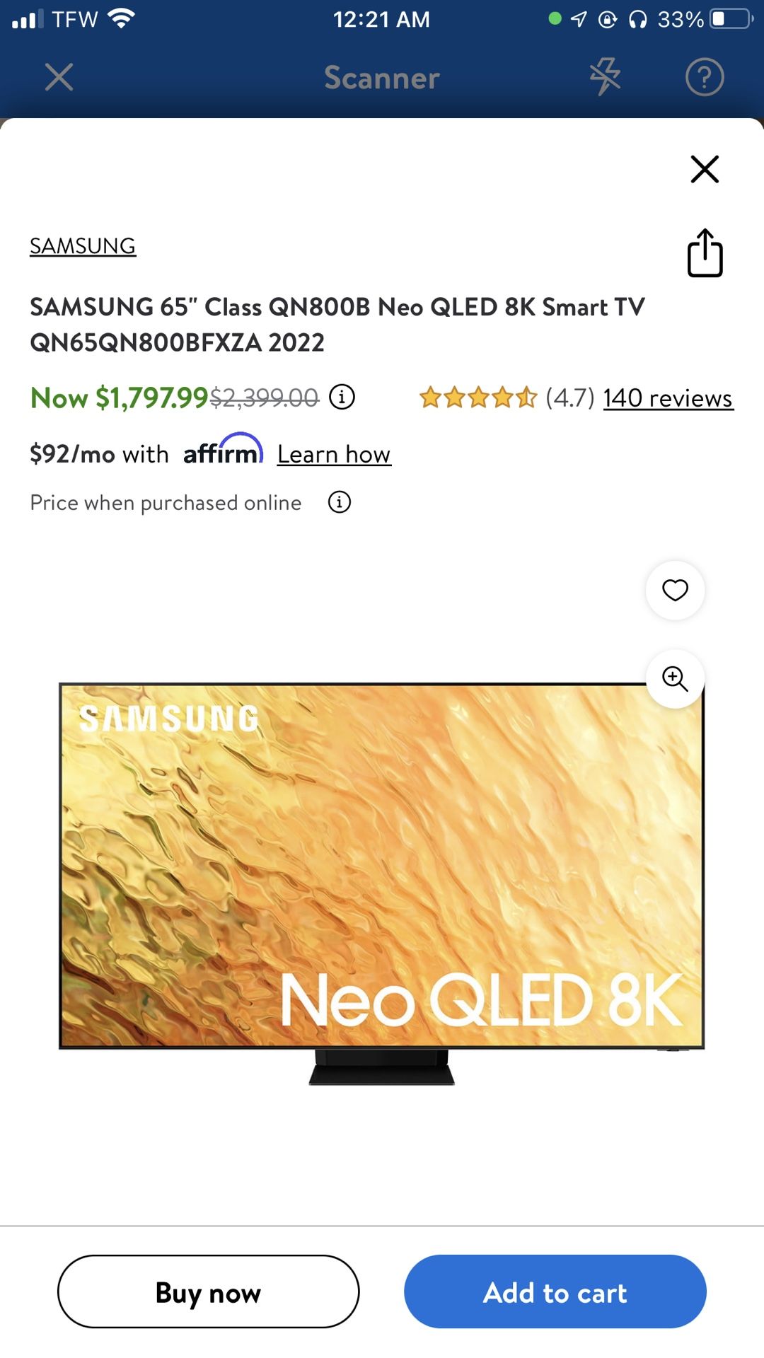 65” Samsung Tv Neo Qled 2022