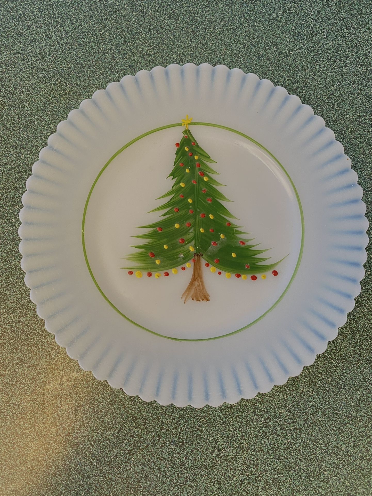 Vintage Milk Glass Macbeth Evans 8” Petalware Christmas Tree Plate