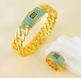 Arabic Fashion Zirconia Jewelry Set 24k Gold Plated Nigeria Bridal Wedding Punk Bracelet Rings Dubai Women Hip Hop Jewelrys