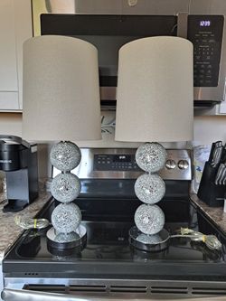 Lamps - Mosaic Glass & Silver - Shades Have Slight Sparkle