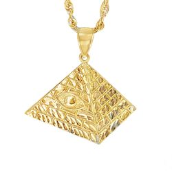 10k Yellow Gold Pyramid Pendant Chain Necklace 