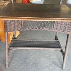 Early Oak Top Whicker Table