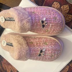 Karl Lagerfeld hessa tweed pink faux fur trim