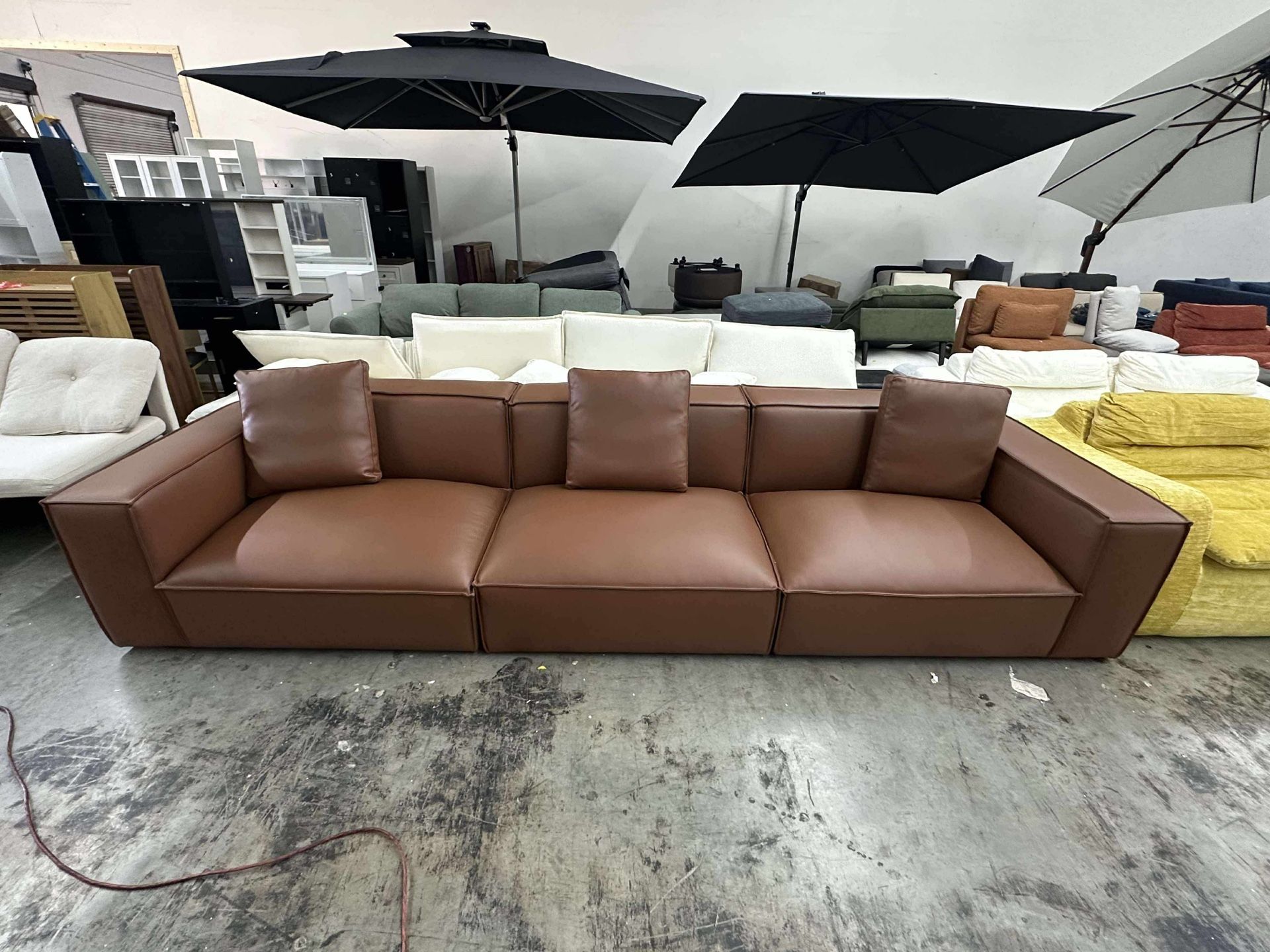 3-seater Upholstered Brown Leather Modular Sofa Couch for Living Room