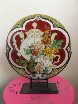 Art glass teapot and teacup candle holder Joan Baker
