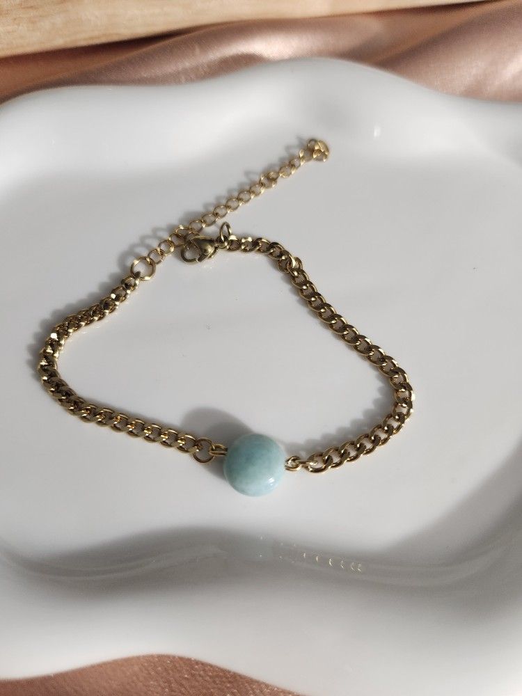 New Gold Stainless Steel Larimar Bracelet