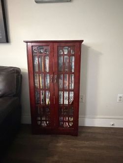 Red Wood Media Storage Cabinet with Doors