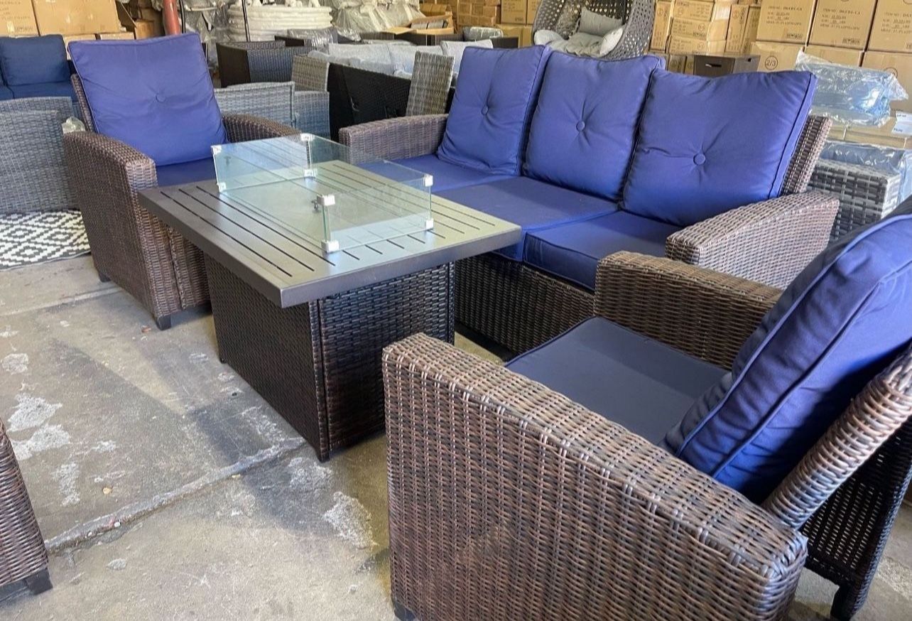 Big 5 Piece Outdoor Patio Furniture Set With Propane Fire Table *New In Box*