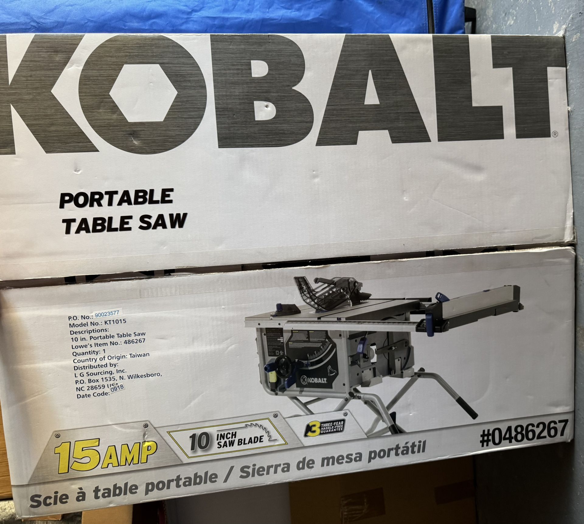 NEW KOBALT PORTABLE TABLE SAW 10” BLADE 15 AMP