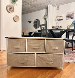 5-Drawer Fabric Storage Dresser with Wood Top