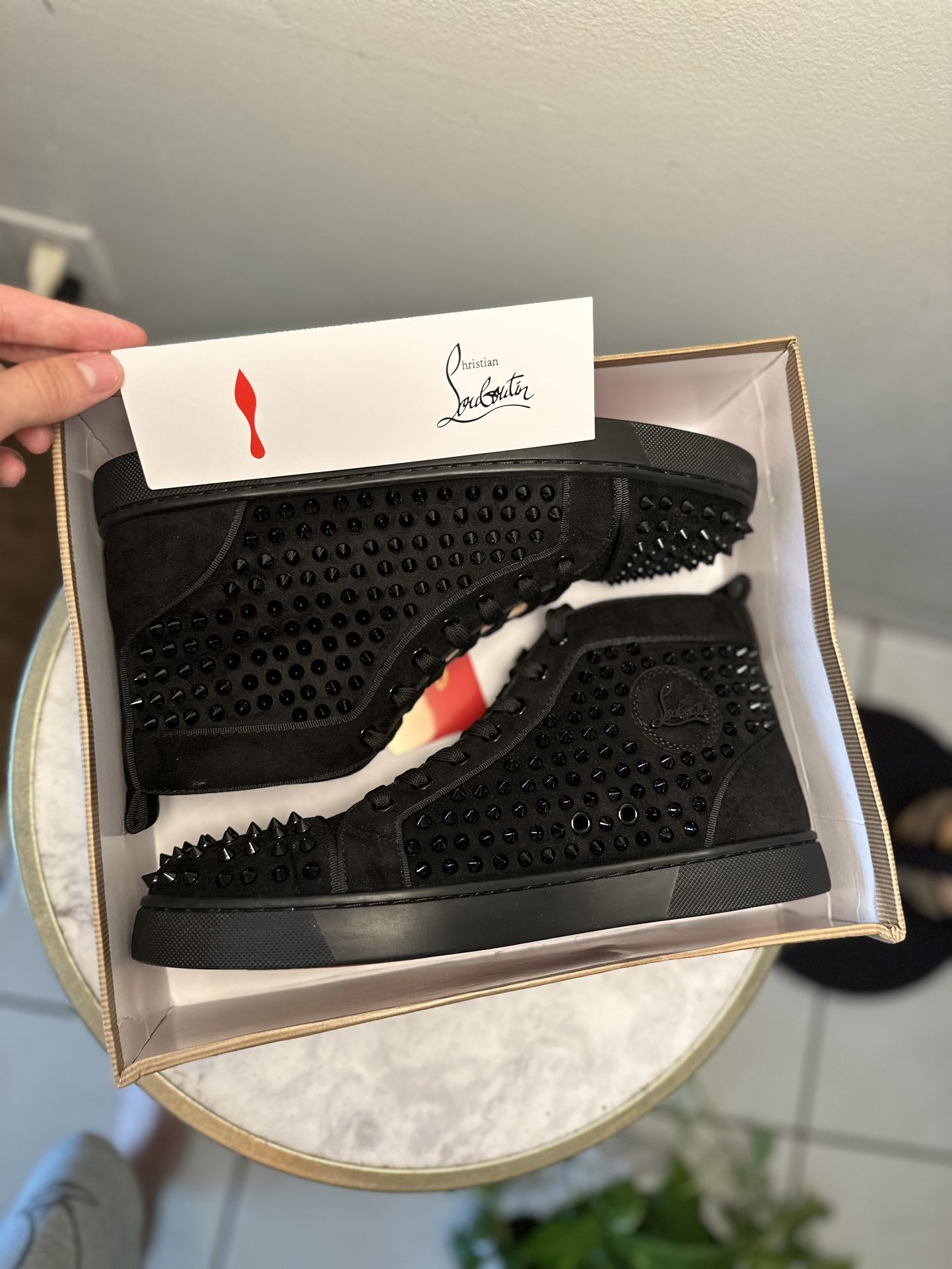 Christain Louboutin Louis High-top sneakers - Veau velours and spikes - Black