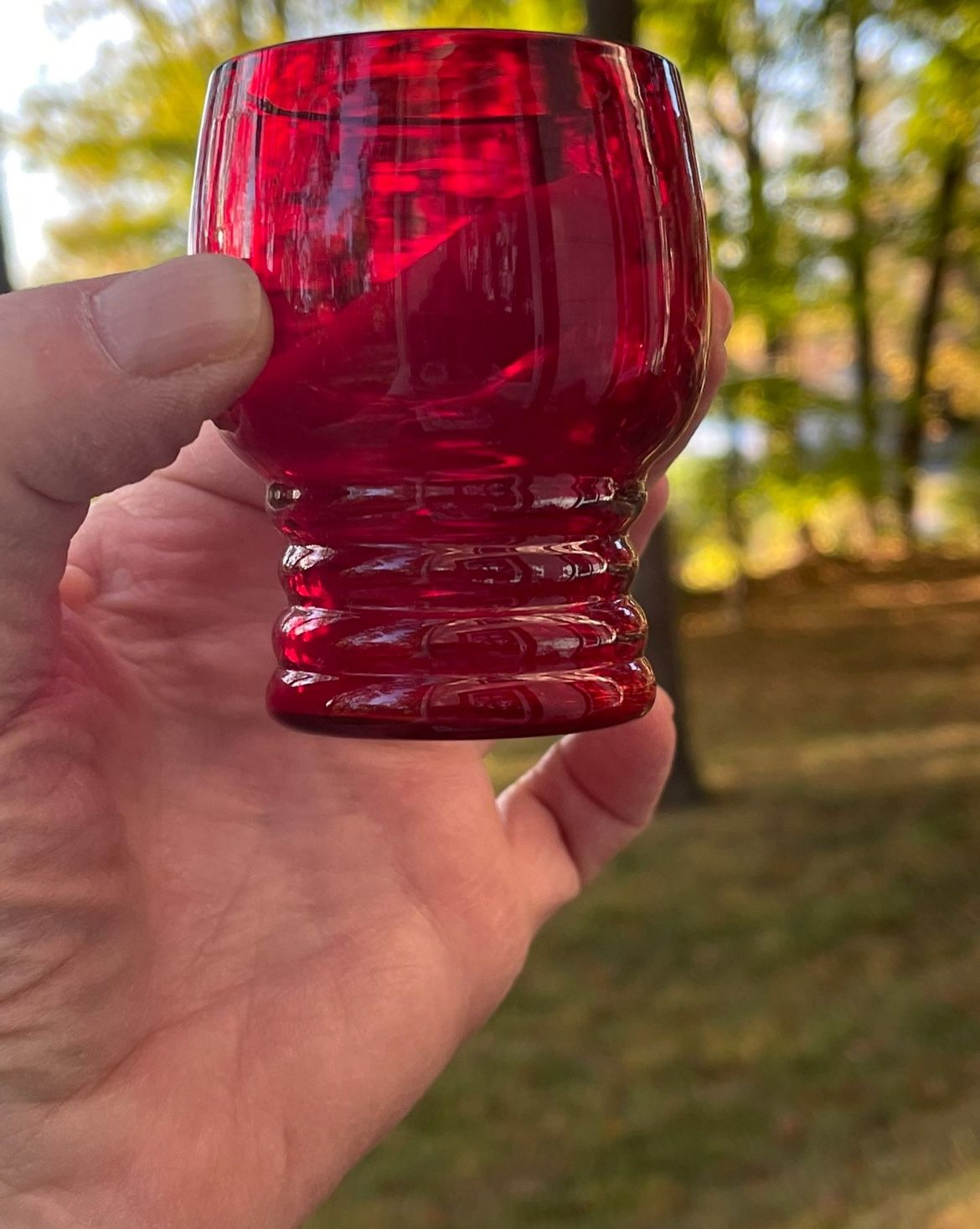 Set of 8 Ruby Red Imperial Glass Shaeffer 4 Oz. Juice Tumblers Glasses