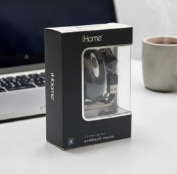 iHome 5 Button Optical Notebook Mouse W/ Retractable USB Cable Model # 1H-M1510B. 
This is an iHome 5-Button Optical Notebook Mouse featuring a retrac