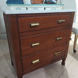 Vintage Marble Top Wood Cabinet