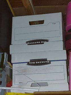 TWO cardboard Banker boxes w lids- storage box from files or other stuff