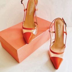SKYSTERRY Orange Patent Slingback Sandals Size 8 NEW