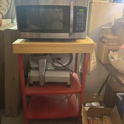 Red/ Butcher block Rolling Cart