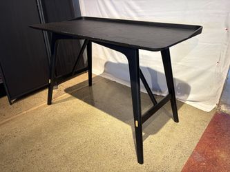 Black MCM Style Solid Oak Office Desk with Top Lipped Edge