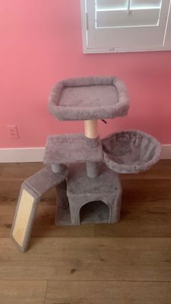 Gray Cat Tree with Condo and Scratching Post